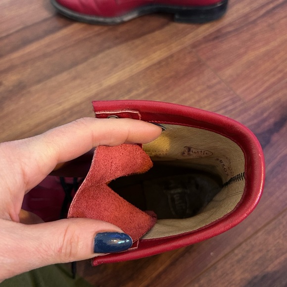 Vintage Justin Roper Cherry Red Leather Lace Up Boots - Picture 5 of 13